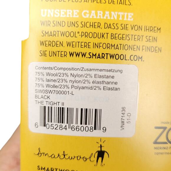 Smartwool Womens The Tight II Wool Base Layer Sz Large Black SW700-001 NEW - Picture 3 of 4